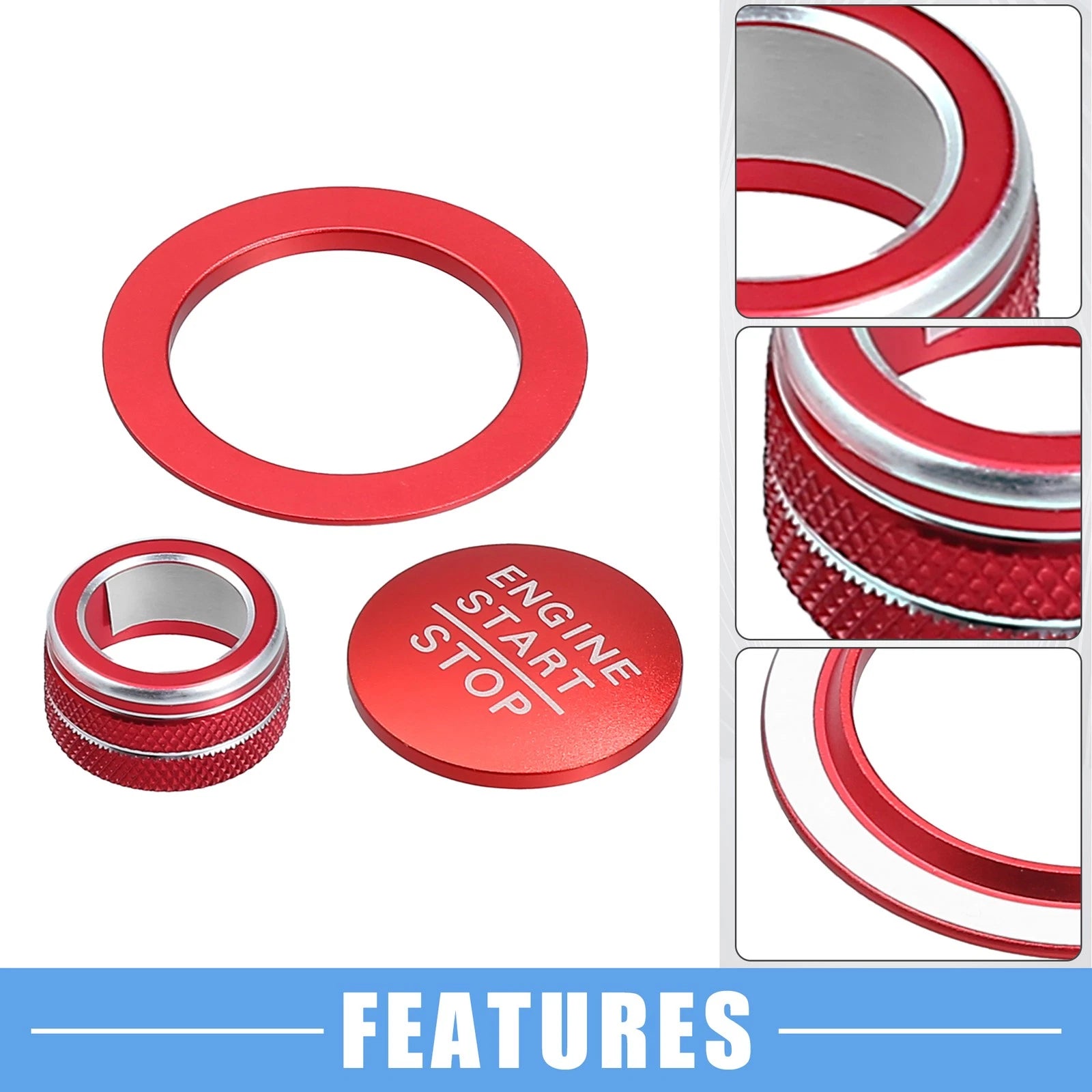 3pcs Media Volume Switch Knob Engine Start Button Cover for Honda Civic (2022)