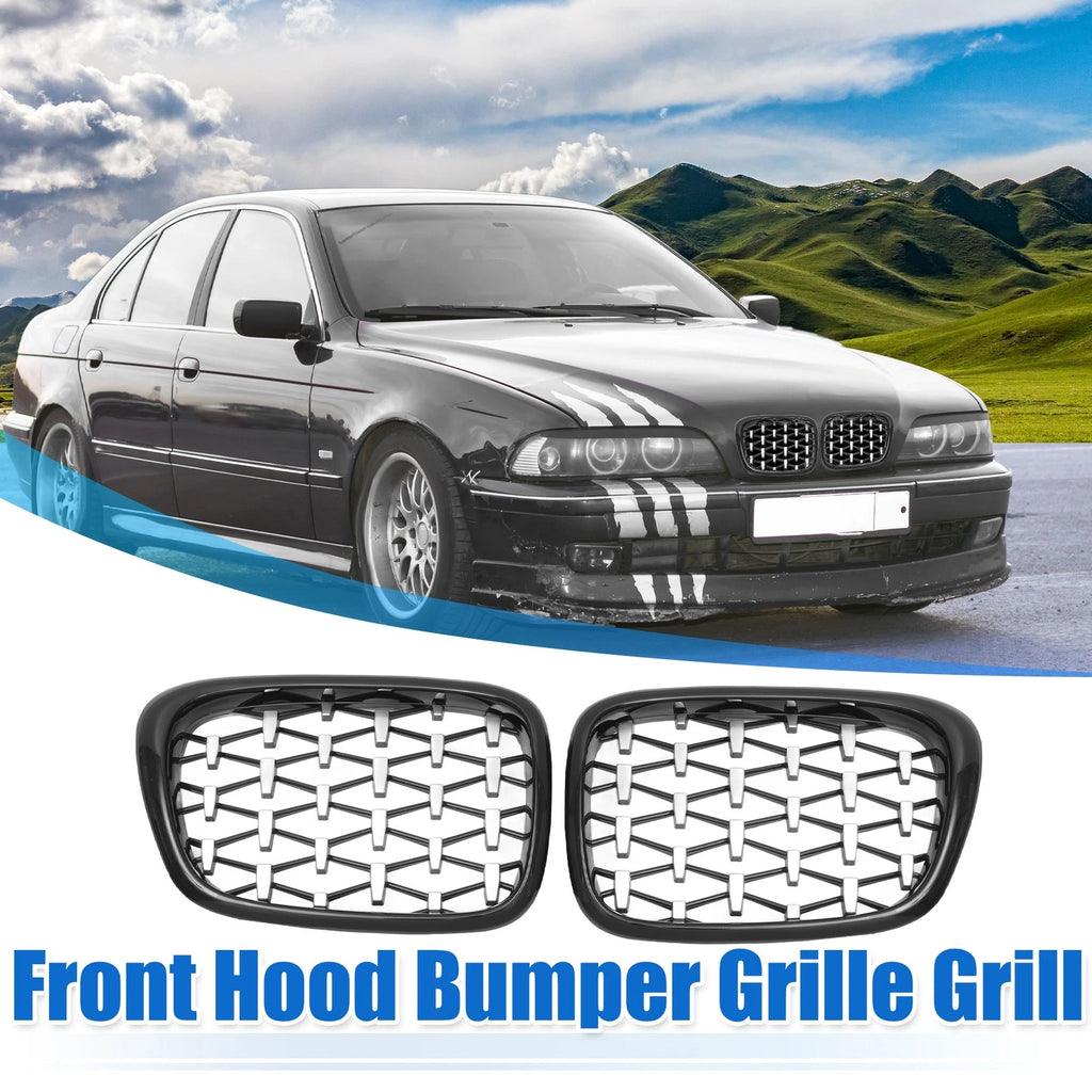 Front Hood Bumper Grille for BMW 525i 530i E39 (1996–2003) Diamond Star Black Pair