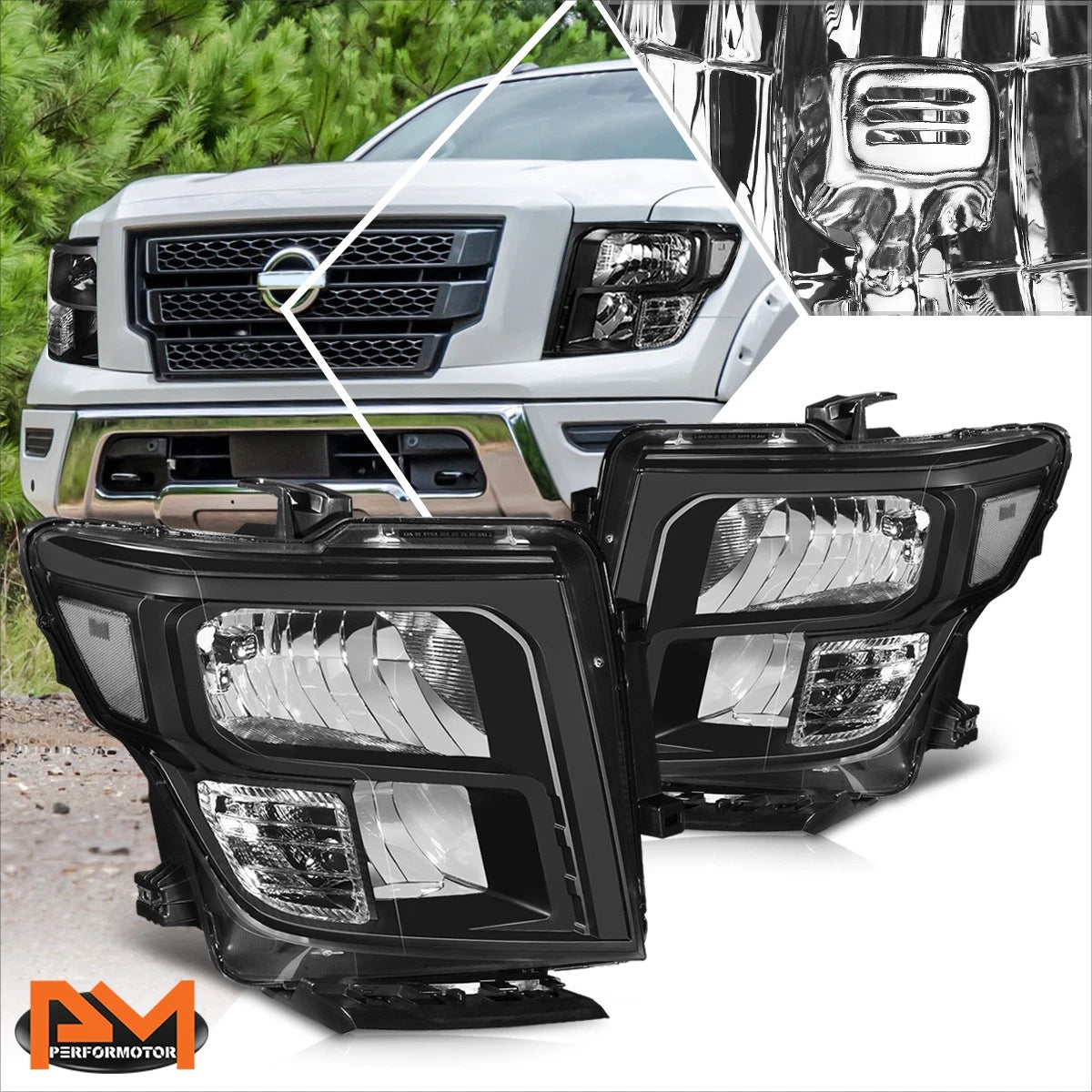 Headlights for Nissan Titan XD (2016–2024) OE Style Black Housing Clear Corner