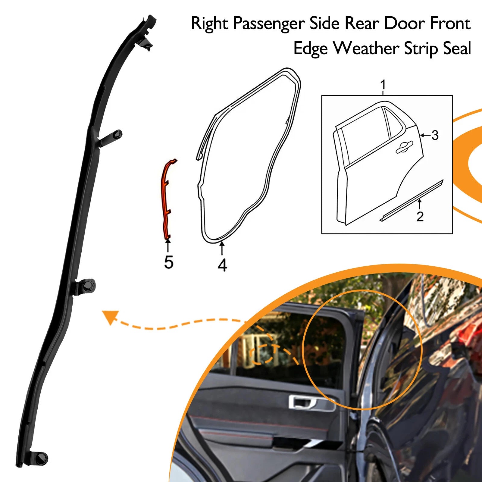 Rear Right Door Edge Weatherstrip Seal for Ford Explorer (2011-2019)