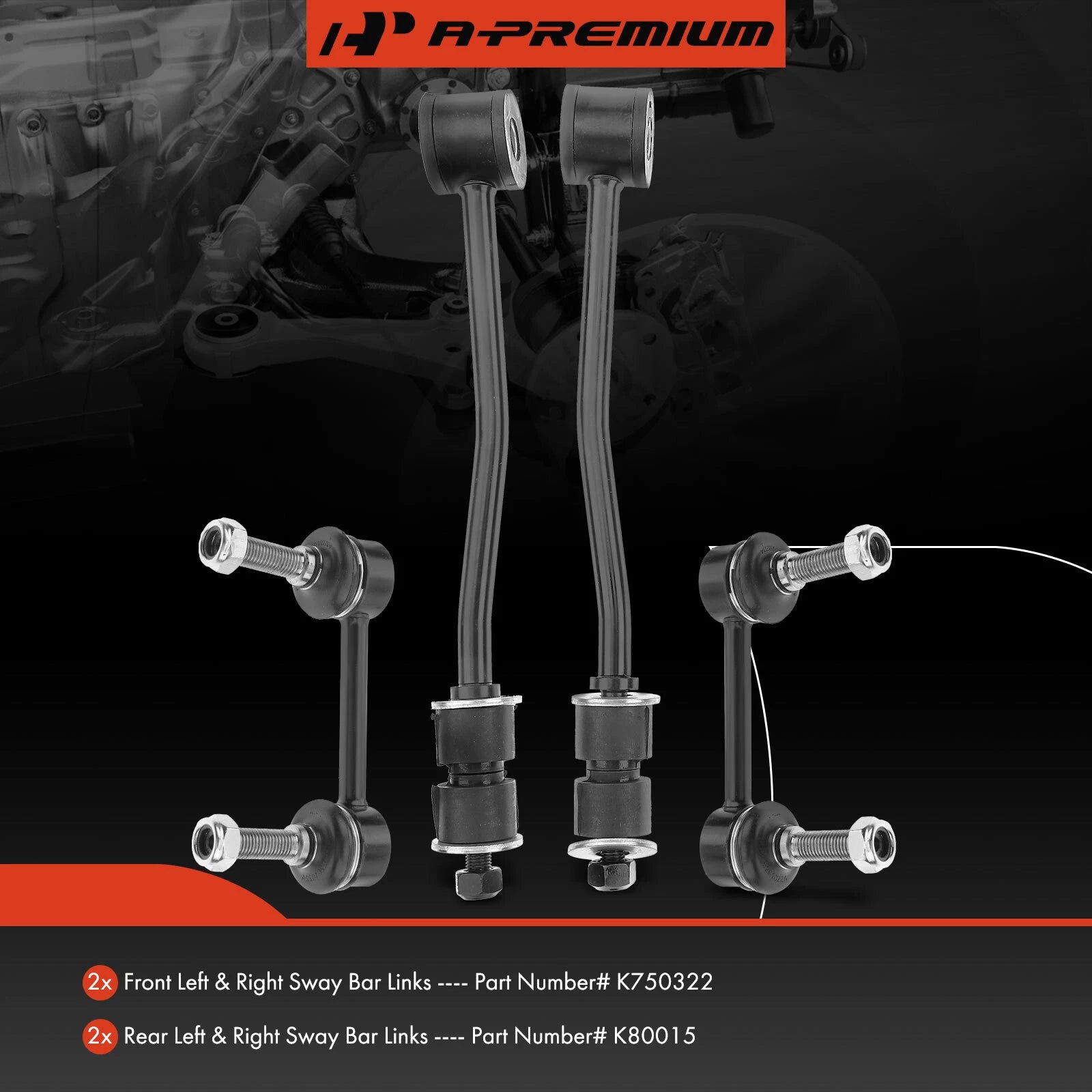 Set of 4 Front & Rear Sway Bar Links for Ford E-350 E-450 (2008–2019)