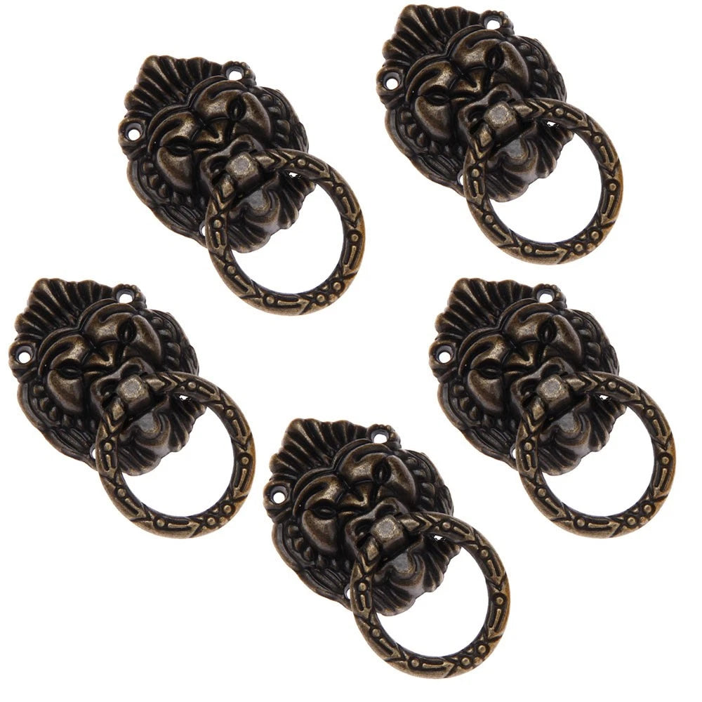 5Pcs Antique Bronze Lion Head Drawer Door Knob Pulls for Cabinets