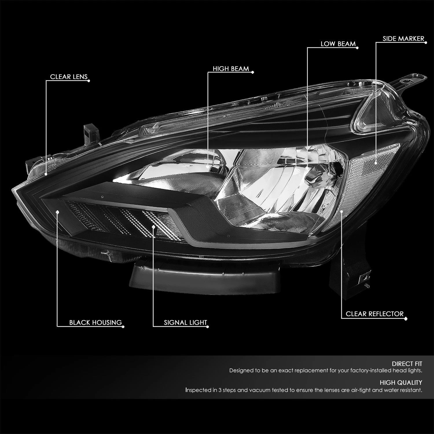 Headlights for Nissan Sentra (2016–2018) - Black Housing, Clear Lens