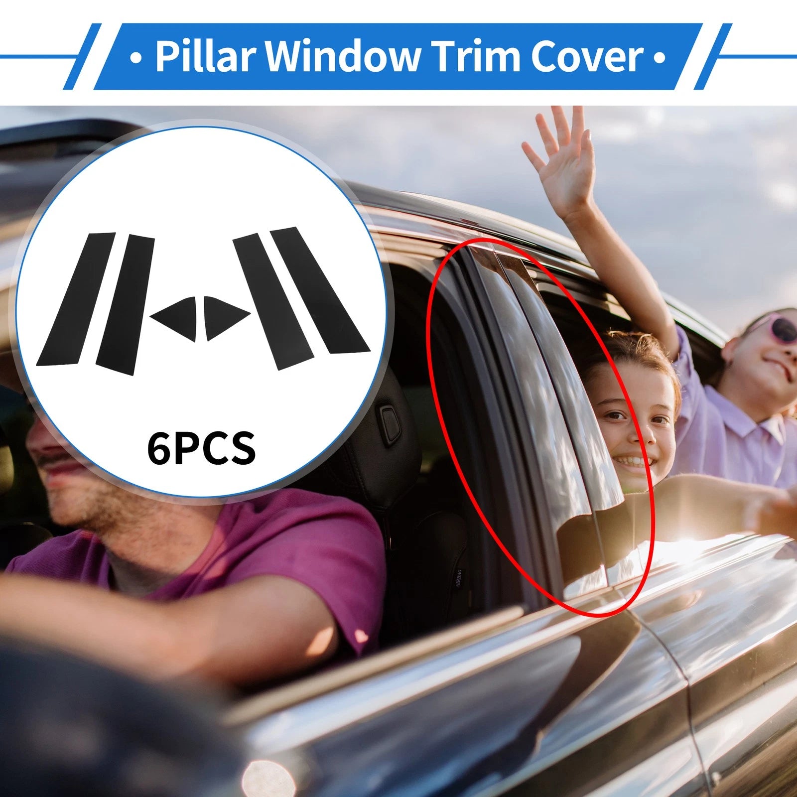 Set of 6 Door Pillar Window Trim for Dodge Charger (2006–2010) Black