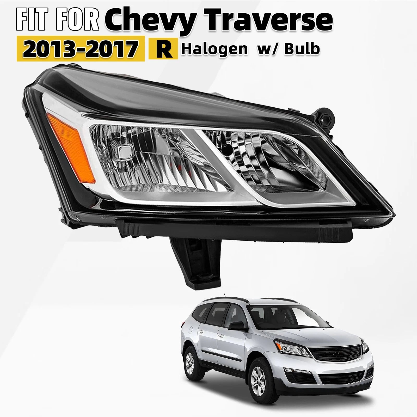 Halogen Headlight with Bulb for Chevy Traverse (2013–2017) Right Passenger Side
