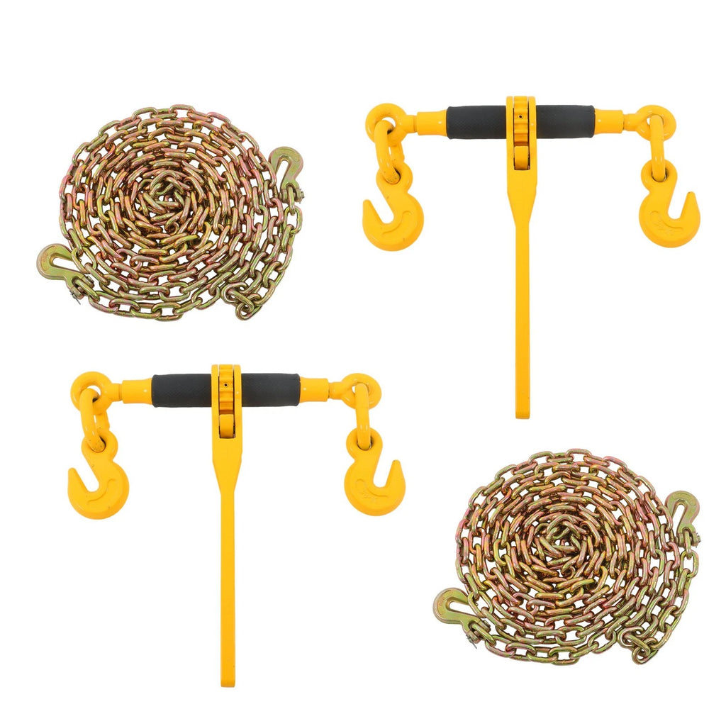 2 Pack Ratchet Binder Chain Kit 3/8"-1/2" 12000lbs w/20ft G80 Chain