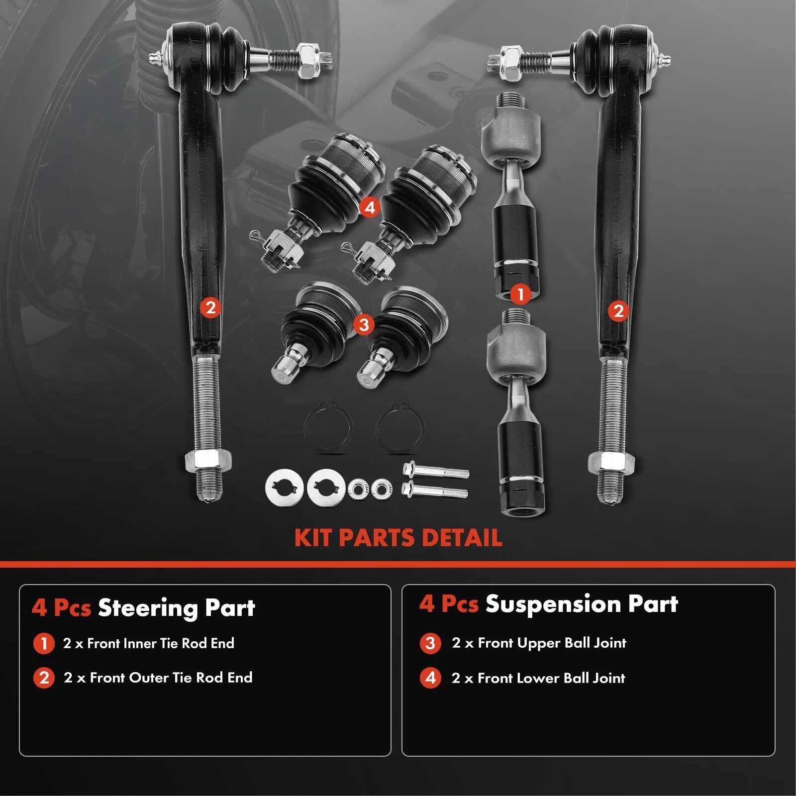 Set of 8 Inner & Outer Tie Rod Ends for Chevy Trailblazer GMC Envoy (2002–2009)