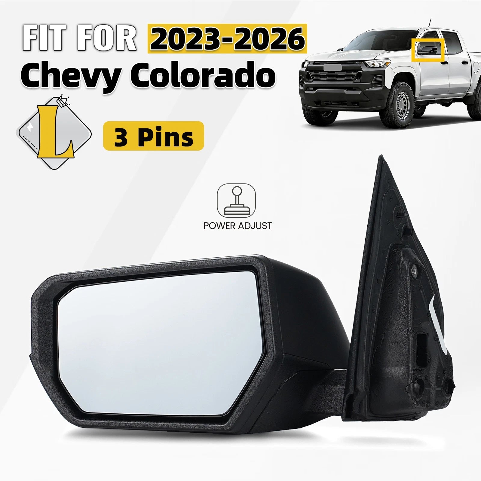 Left Side Mirror for Chevrolet Colorado (2023–2026) Power Adjust 3 Pins