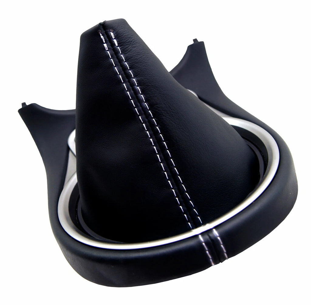 Leather Manual Shift Boot Cover for Nissan 370Z (2008–2019) Black White Stitch