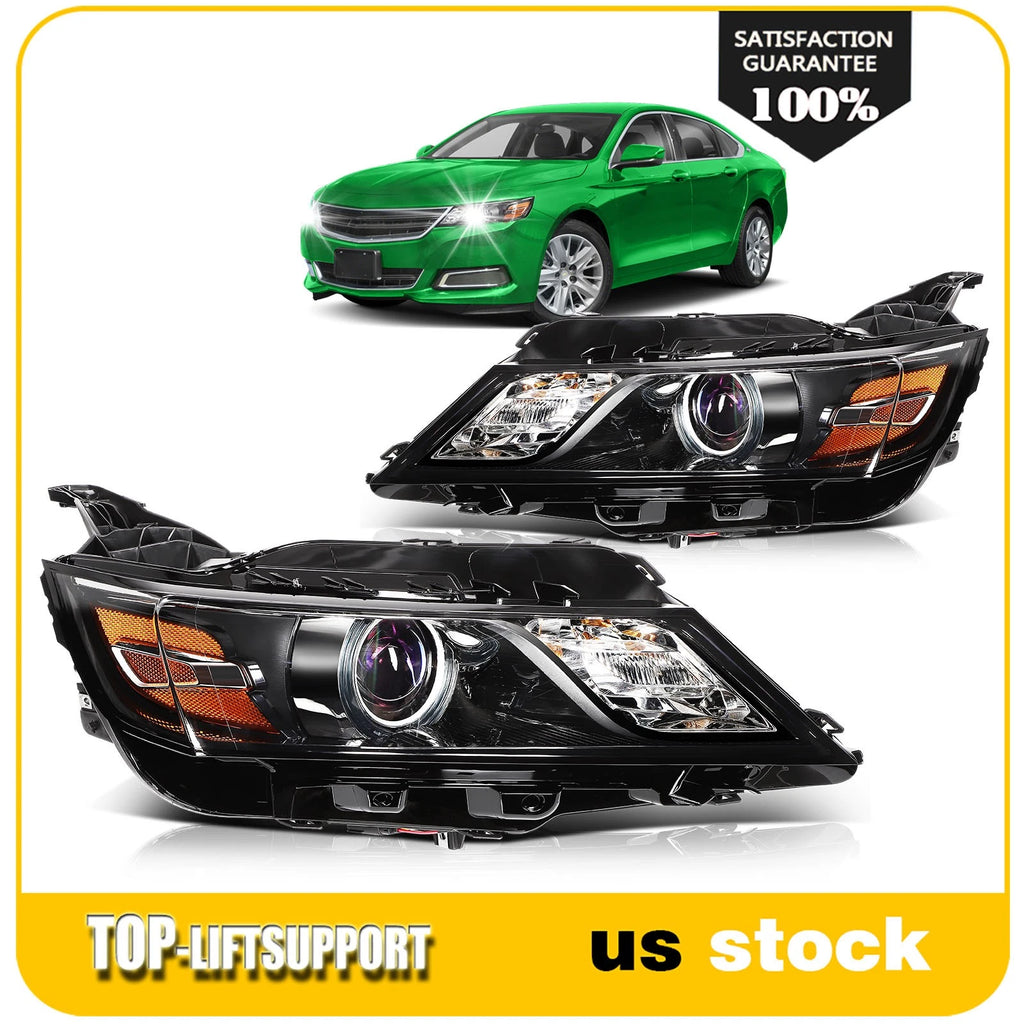 Set of 2 Black Headlight Assemblies for Chevrolet Impala (2014–2020)