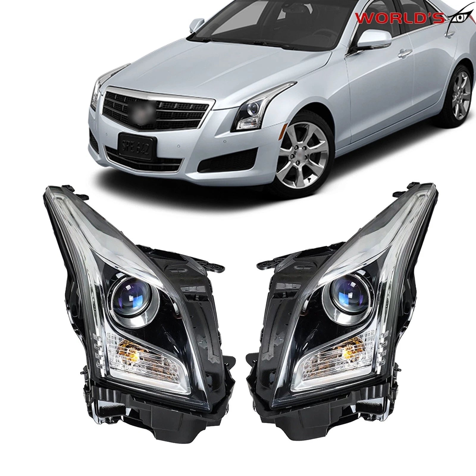 Set of 2 Halogen Projector Headlights for Cadillac ATS (2013–2018)