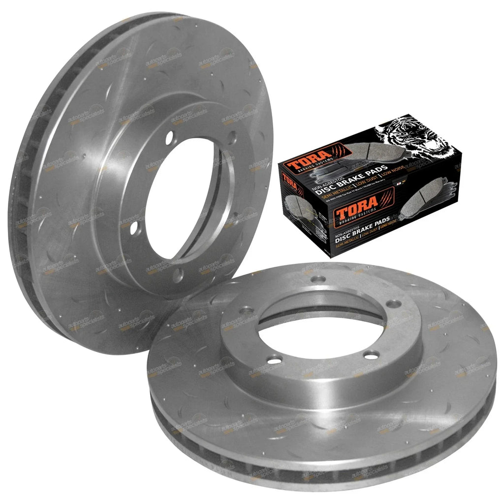 2 x Front Drilled + Slotted Disc Rotors + Brake Pads for HDJ78 HDJ79 HZJ78
