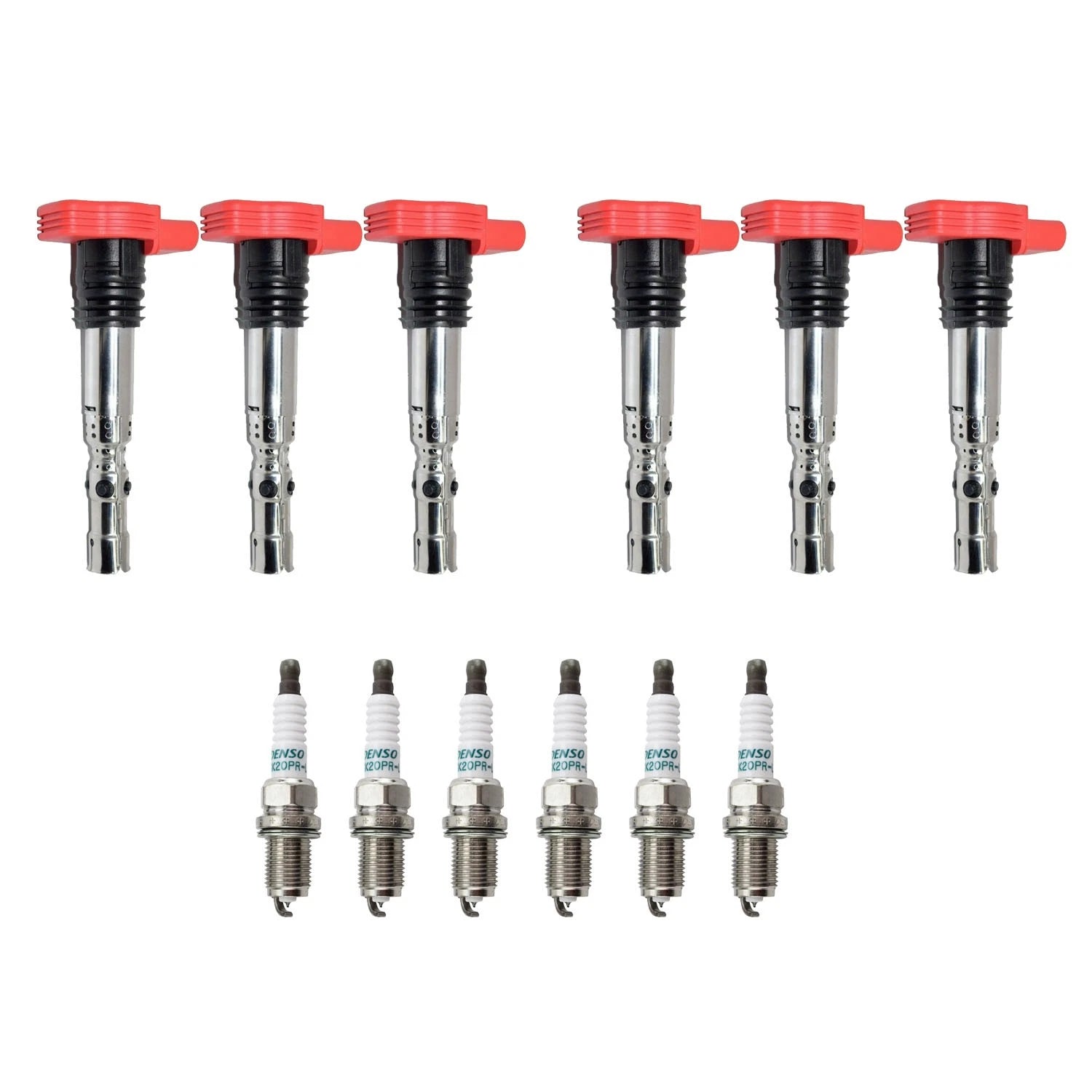 Set of 6 Ignition Coils & Denso Iridium Spark Plugs for Audi A4 A6 (2000–2023)