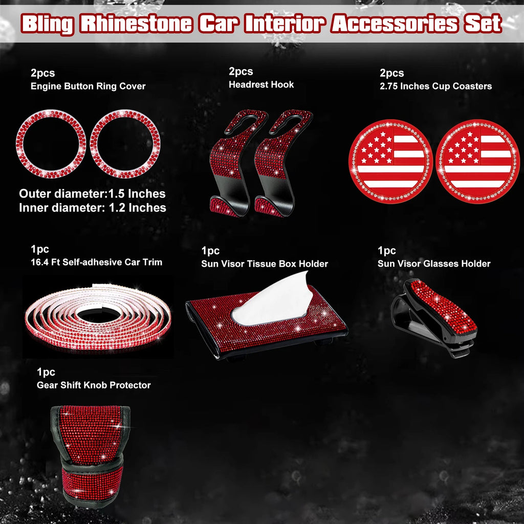USA Flag Bling Cup Coaster Self-Adhesive Trim for Interior Decor (2008-2024)