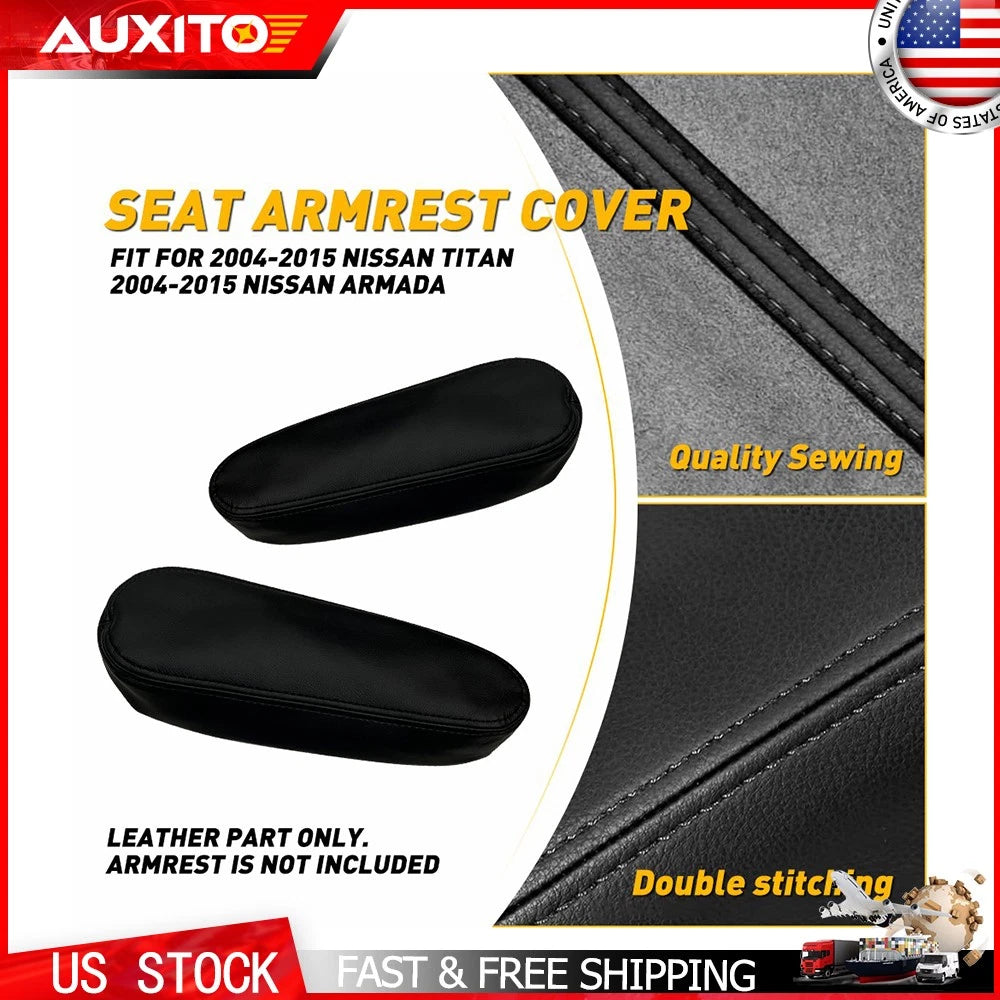 Set of 2 Front LH+RH Seat Armrest Leather Covers for Nissan Titan & Armada (2004–2015)