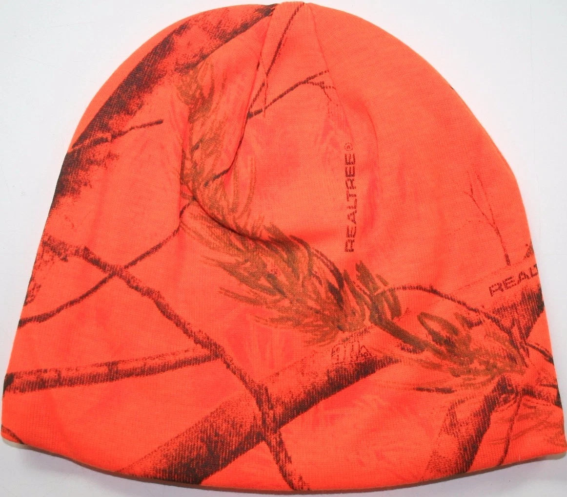 Real Tree Blaze Orange Camo Beanie Hat for Hunting