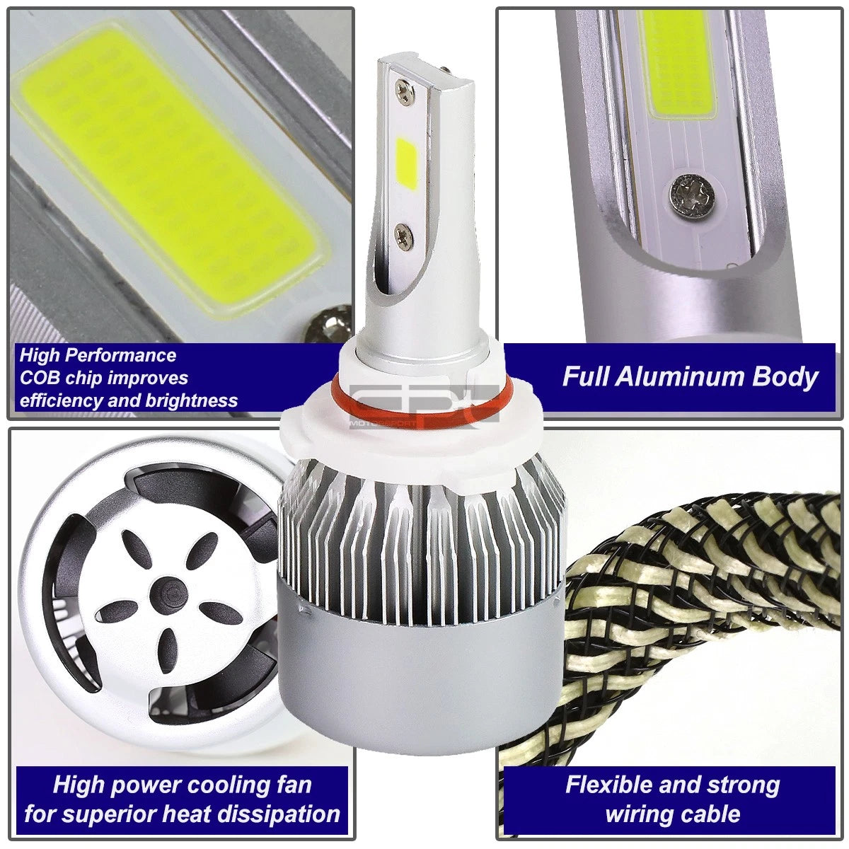 2X 9005 LED Headlight Bulbs 6000K with Cooling Fan for