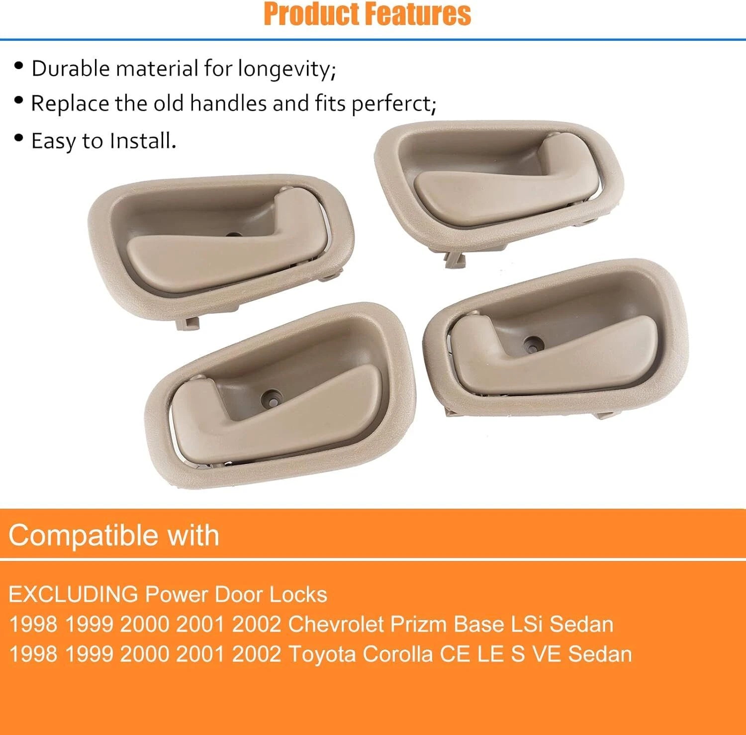 Interior Door Handles Beige for 1998-2002 Toyota Corolla (2 Left, 2 Right)