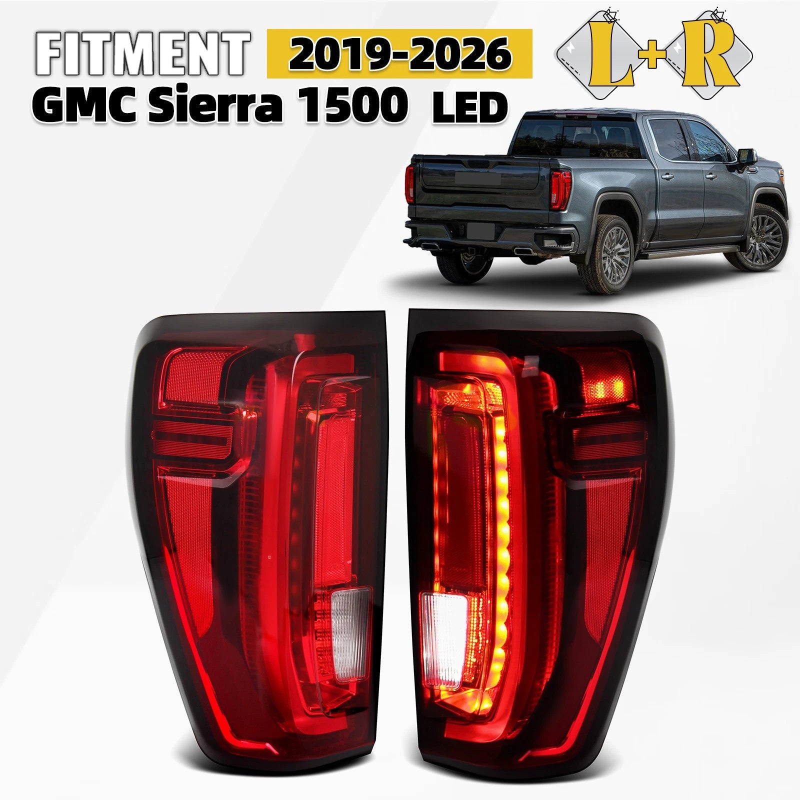 Set of 2 Full LED Tail Lights for GMC Sierra 1500 2500HD 3500HD (2019–2026)