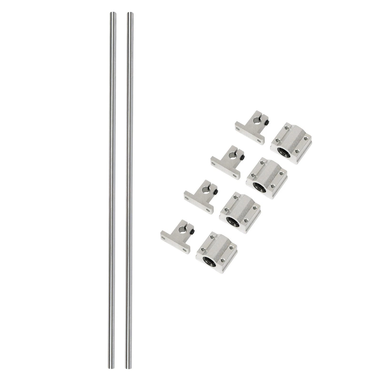 Set of 2 Linear Shafts with SCS10UU Blocks and SK10 Supports for Universal Use