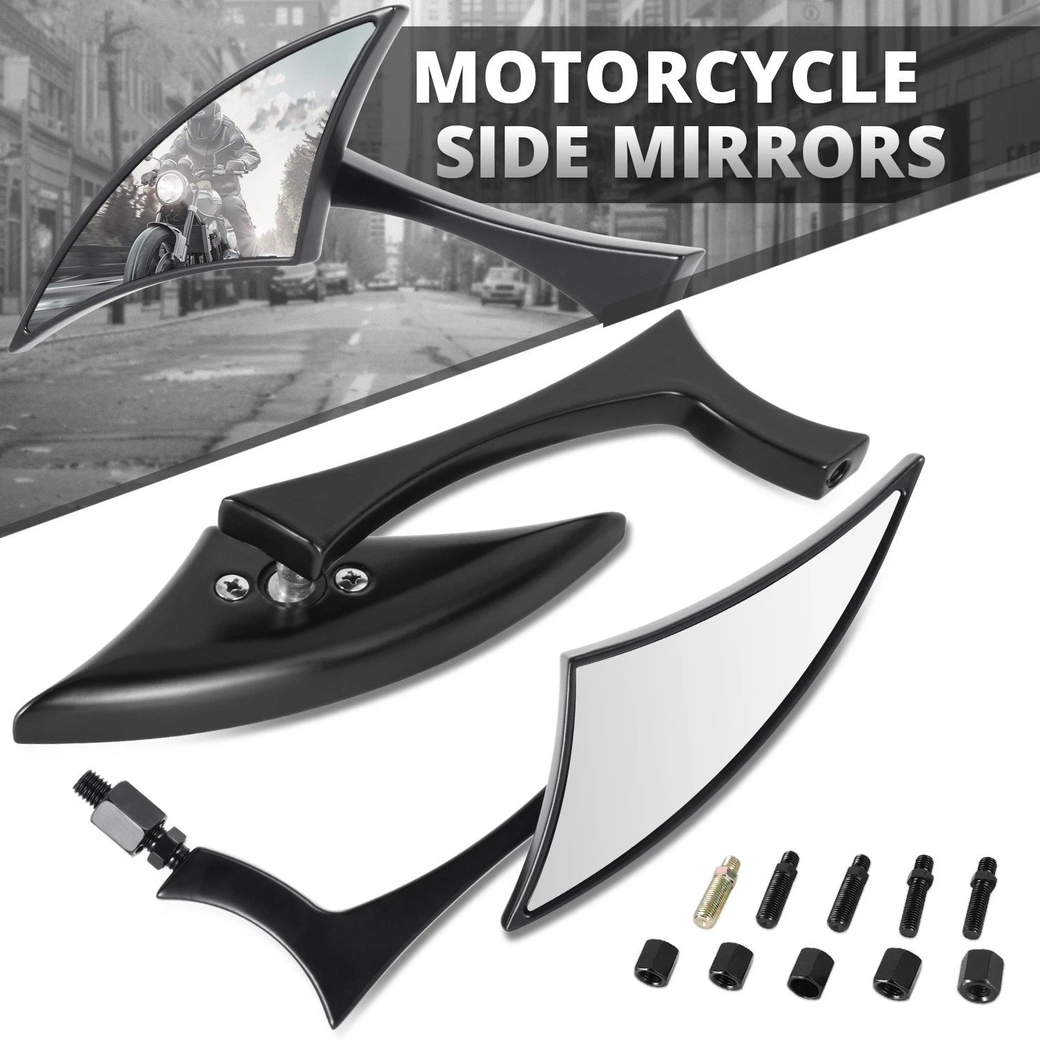Axe Black Triangle Anti-Glare Side View Mirrors for Universal Naked Bike Cruiser