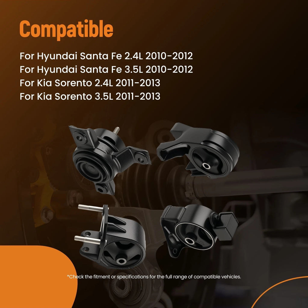 Set of 4 Engine & Transmission Mounts for Hyundai Santa Fe (2010–2012)