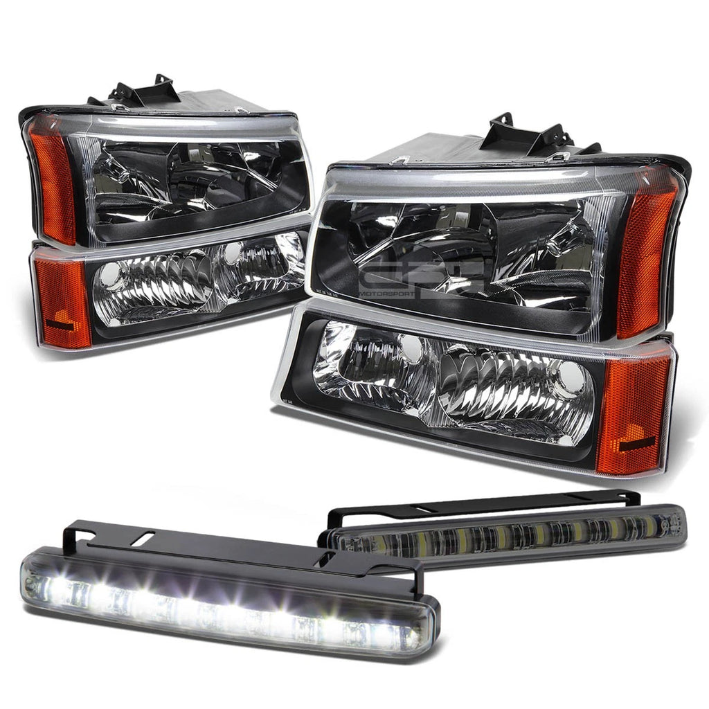 Black Headlight, Amber Corner, Bumper, LED Fog Light Set for Chevy Silverado (2003–2007)