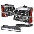 Black Headlight, Amber Corner, Bumper, LED Fog Light Set for Chevy Silverado (2003–2007)