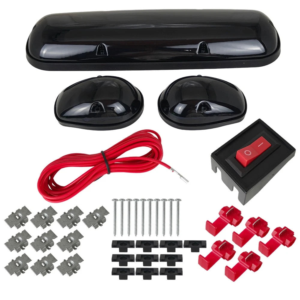 3pc Smoked Lens Cab Roof Marker Running Lights w/Amber LED for Truck SUV