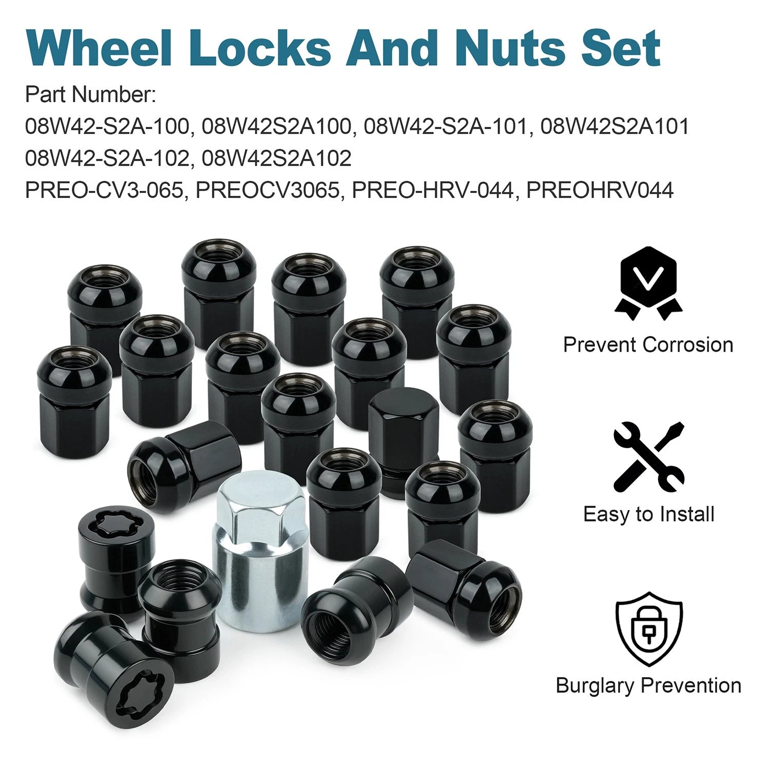 21Pcs Wheel Locks Lug Nuts Set for Honda CR-V (2017–2022) 08W42-S2A-100