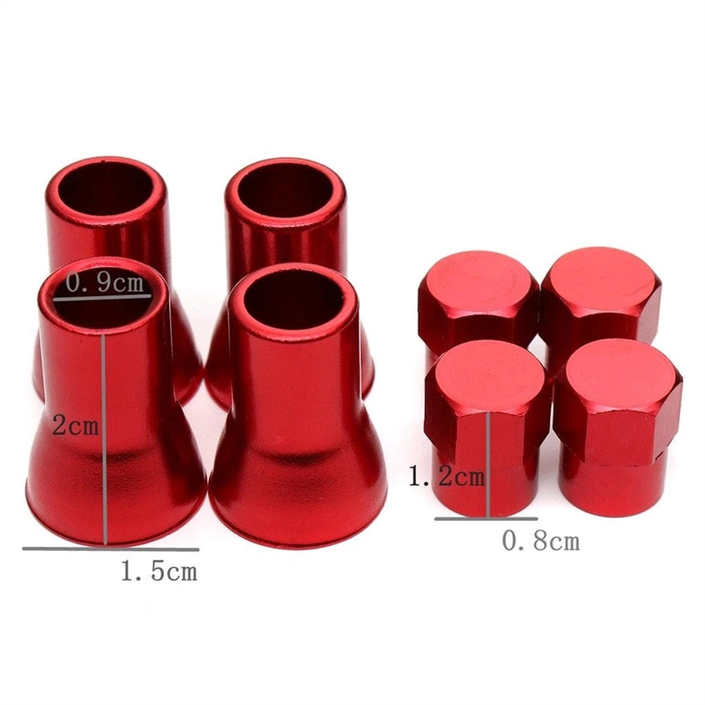 Set of 4 Red Aluminum Tire Wheel Stem Air Valve Caps for Universal Fit