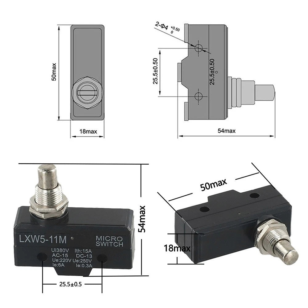 Limit Switch LXW511M 2PCS 10A Push Plunger 1NO 1NC for Industrial Control