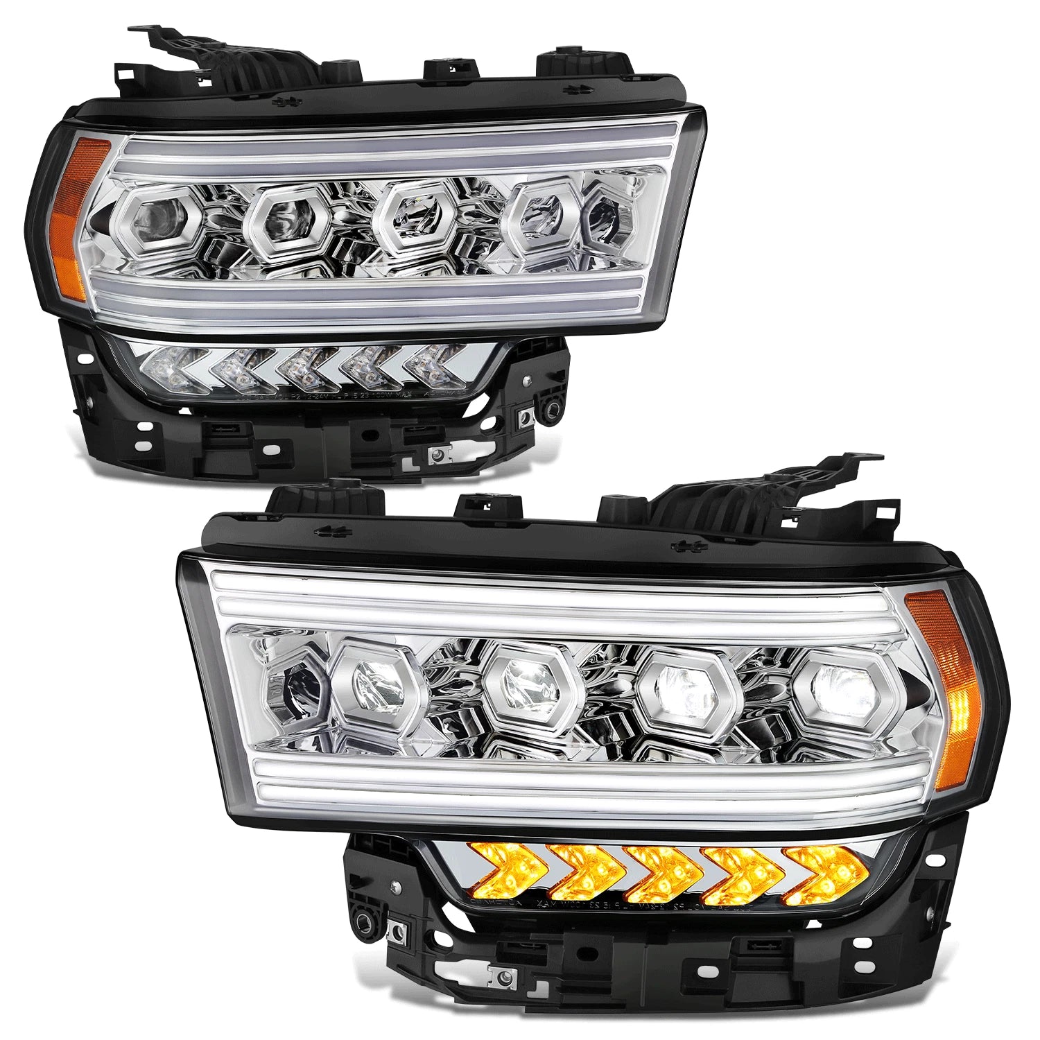 Chrome Amber LED Sequential Chasing Projector Headlight for Ram 2500 (2019–2024)