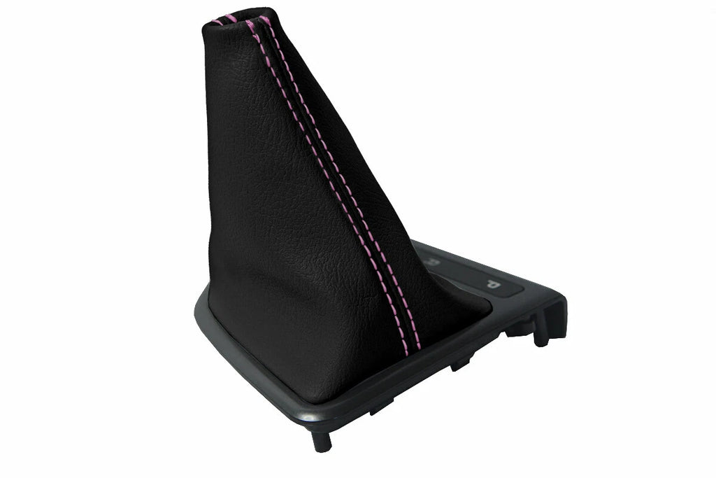 Leather Automatic Shift Boot Cover for Kia Optima (2011–2015) Black Pink Stitch