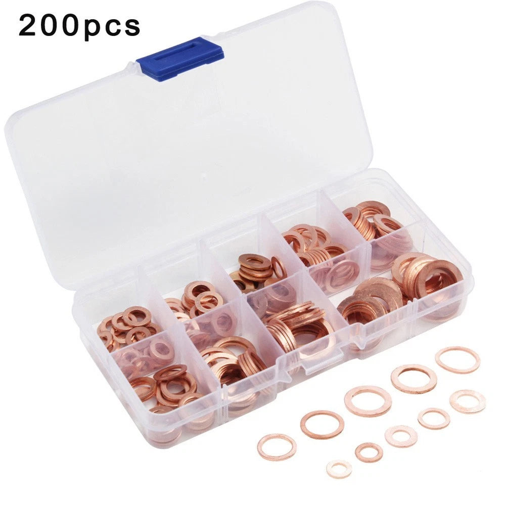 Set of 200 Copper Washers for Automotive, Marine, Generators