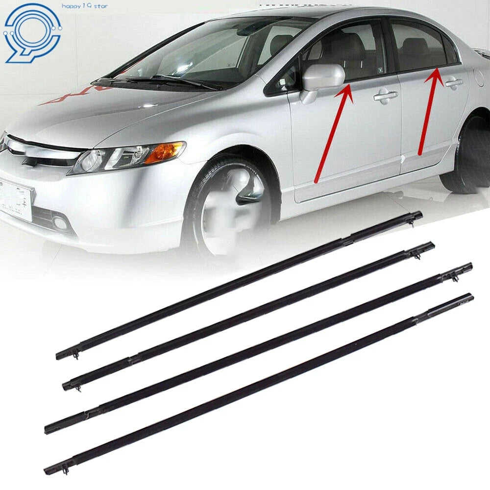 Set of 4 Weather Strip Window Moulding Trim Seals for Honda Civic (2006–2011)