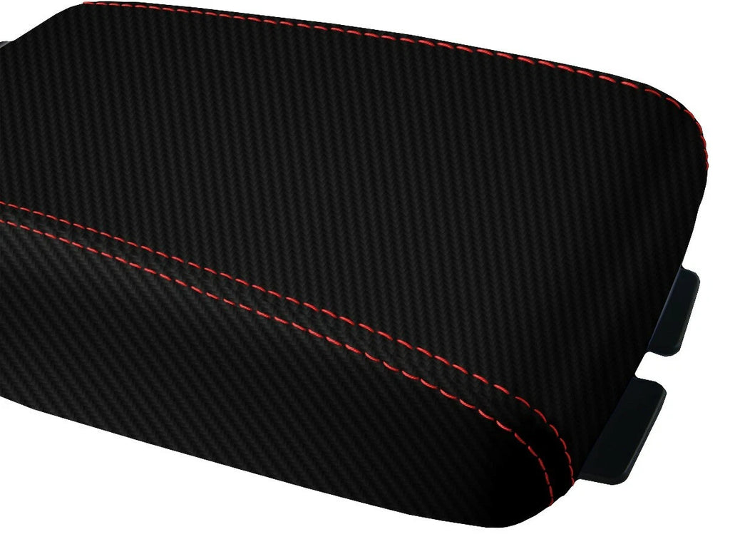 Carbon Fiber Console Lid Armrest Cover for Nissan Altima (2005–2006) Red Stitch