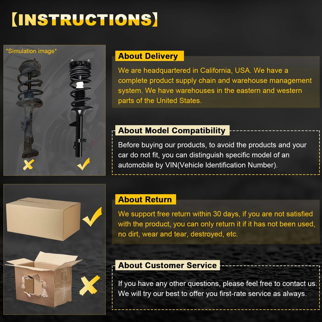Set of 4 Complete Struts and Rear Shocks for Volkswagen Golf Jetta Passat Rabbit
