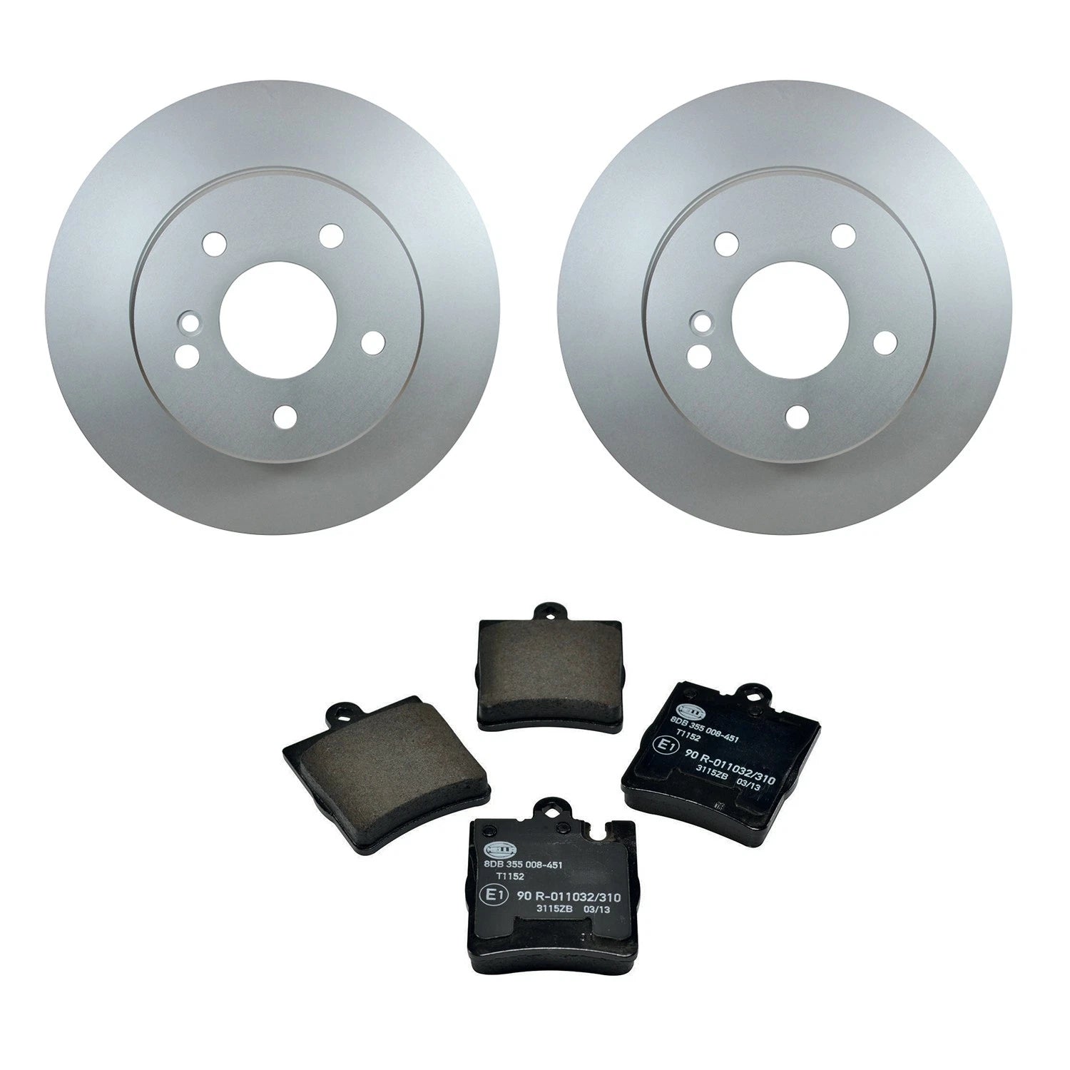 Hella Rear Rotors & Low-Met Disc Brake Pad Kit for Mercedes W203 C230 C240 C320 C209 CLK320 (2000–2009)