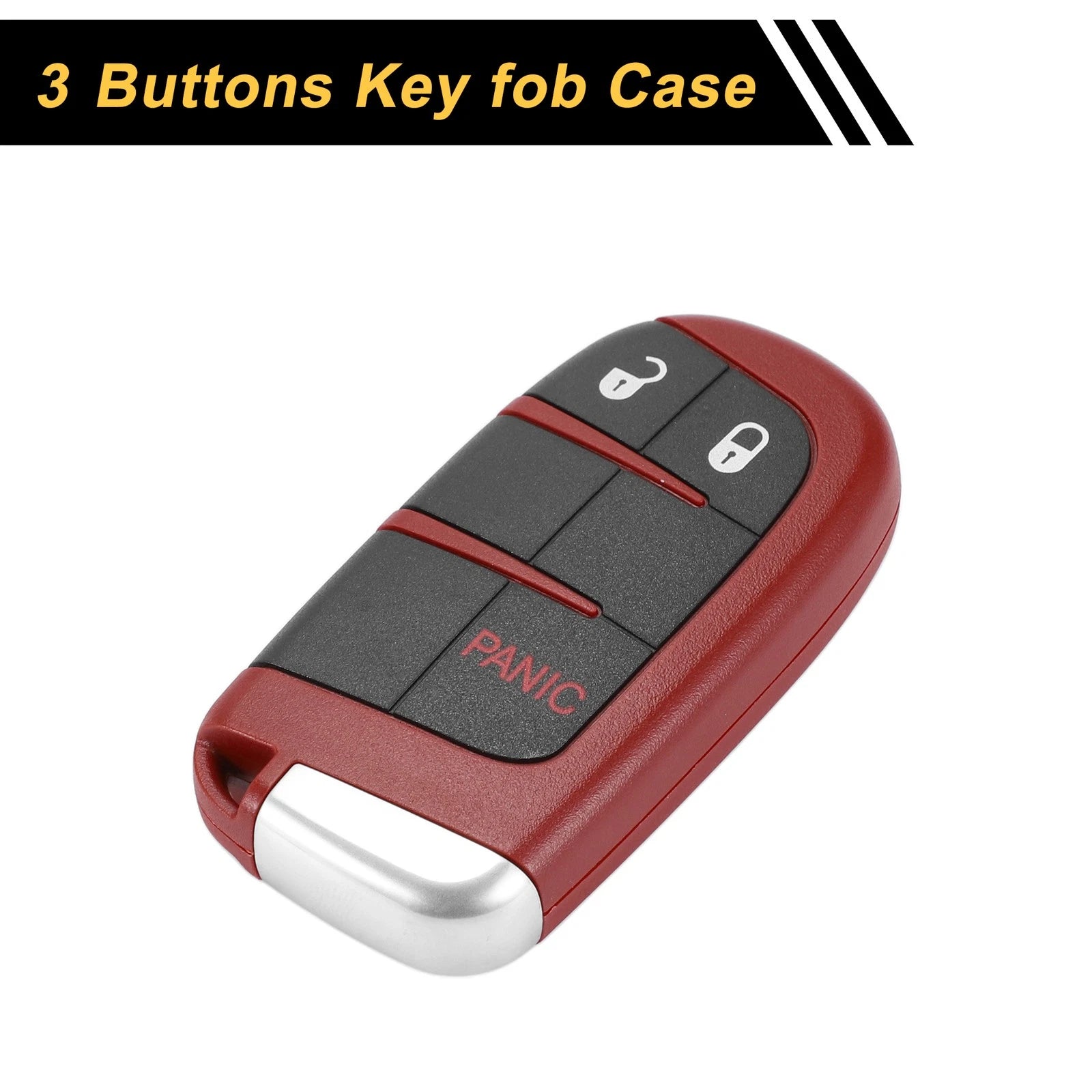 3 Button Key Fob Shell Case for Dodge Charger (2018) Black Red