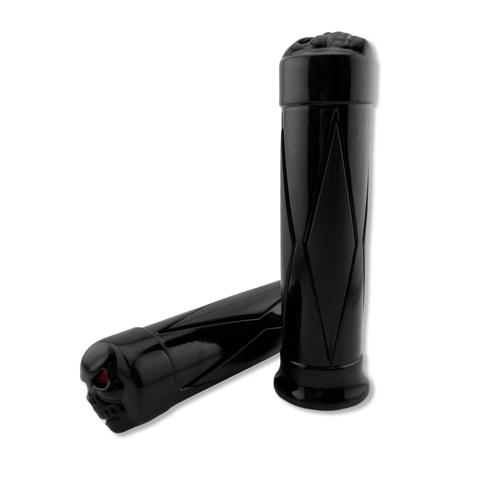 Black Skull Diamond Hand Grips for Harley Sportster Dyna Softail (1")