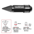 Set of 20 M12X1.5 Black JDM Cone Spiked Cap Wheel Lug Nuts + Extension 23mm