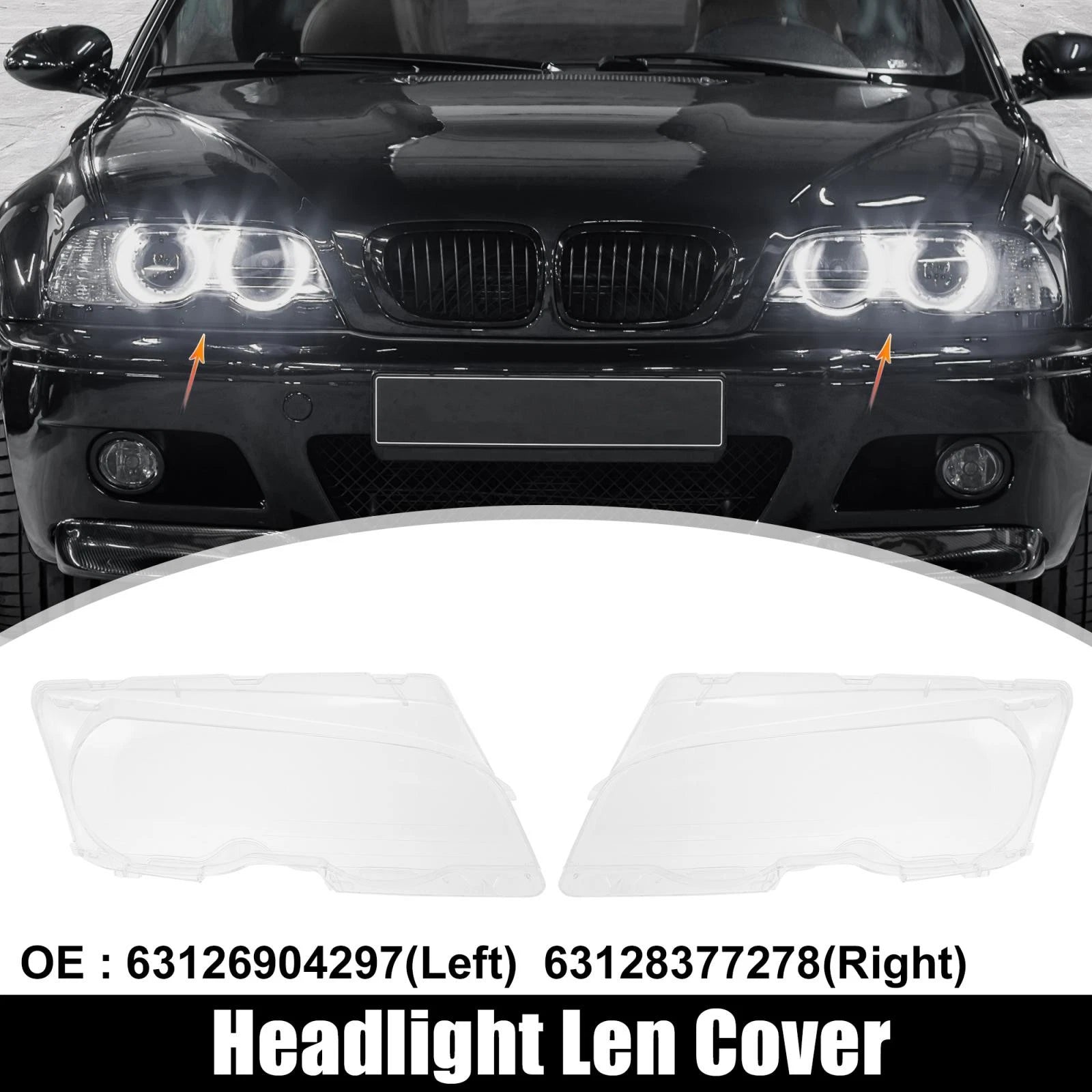 1 Pair Headlight Lens Cover for BMW E46 (1998–2002) 63126904297