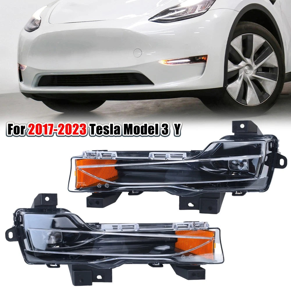 Pair LED DRL Front Fog Light Lamps for Tesla Model 3 Y (2017–2023)