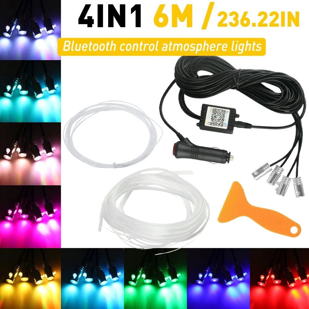 19.6ft RGB LED Fiber Optic Neon Strip Lights for Car Interior
