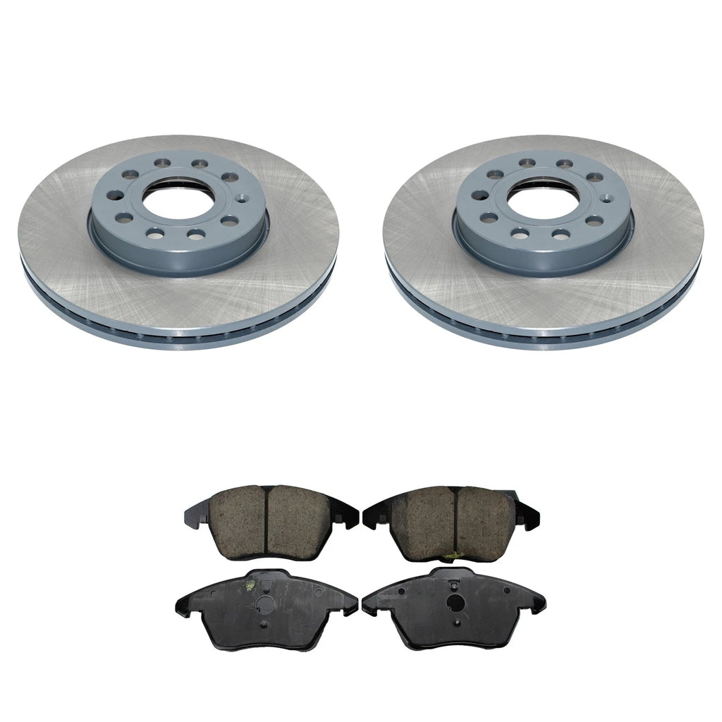 Front Rotors & Akebono EURO Ceramic Brake Pads Kit for Beetle Jetta