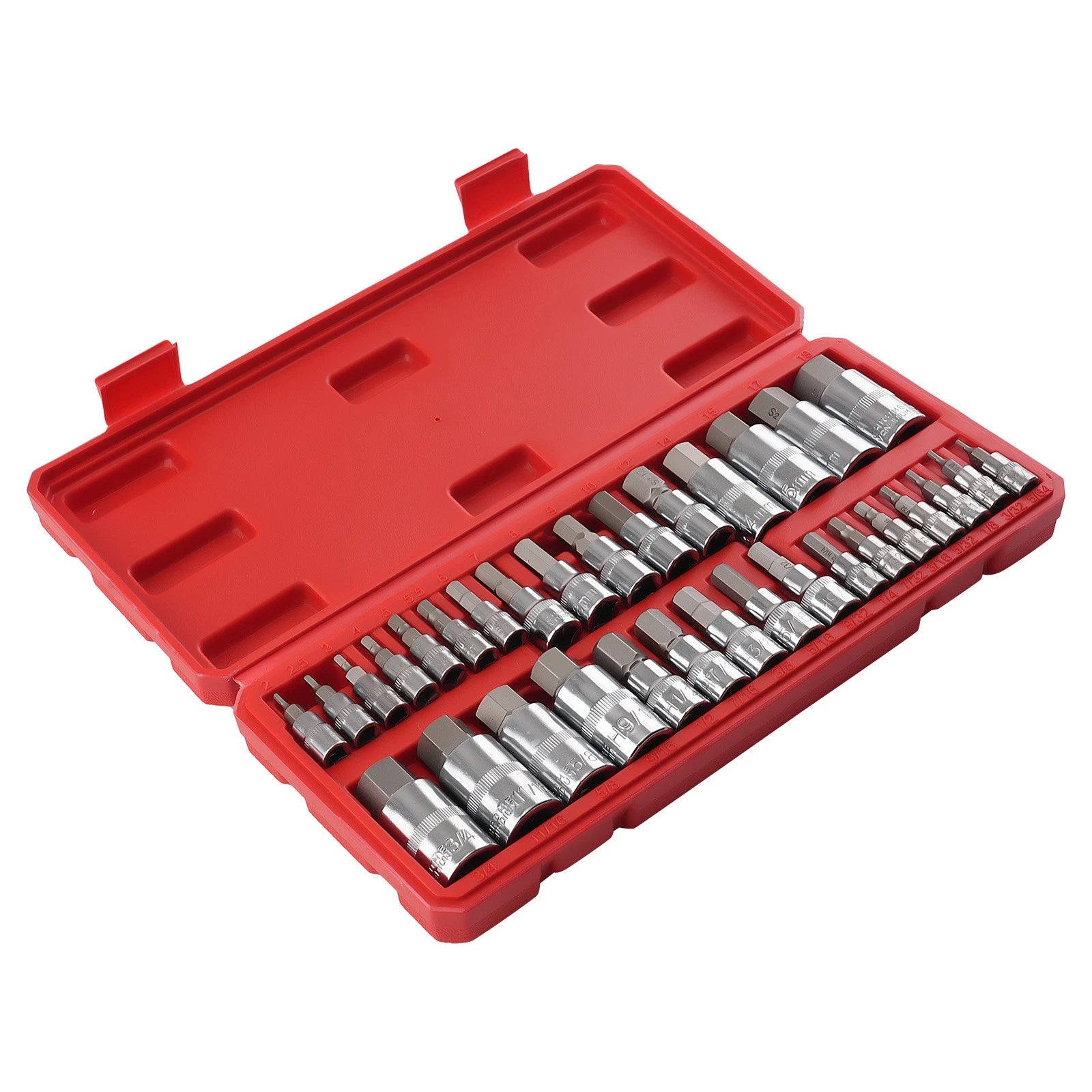 32 Piece Hex Bit Socket Set for (Metric SAE, Chrome)