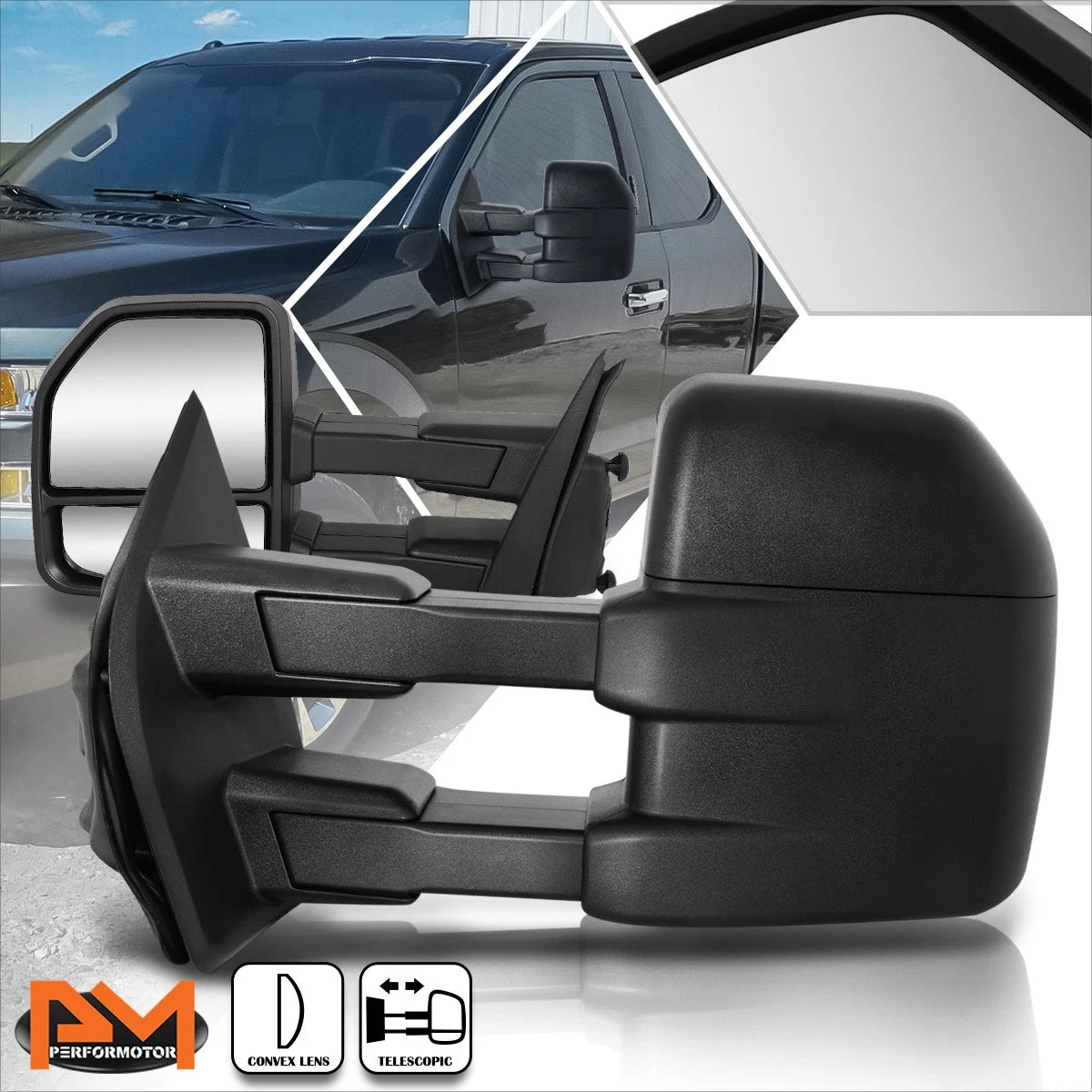 Set of 2 Towing Mirrors for Ford F150 Pickup (2015–2018) - Manual Foldable Black