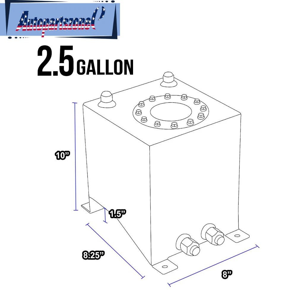 2.5 Gallon Universal Aluminum Racing Drift Fuel Cell Gas Tank + Level Sender