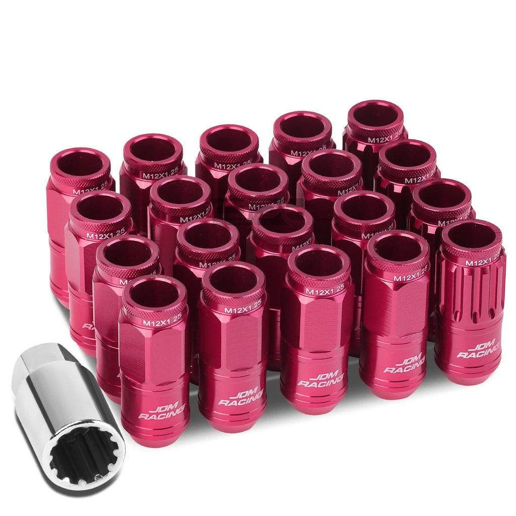 Set of 16 Open-End Aluminum Pink Lug Nuts + 4 Lock Nuts + Adapter M12x1.25